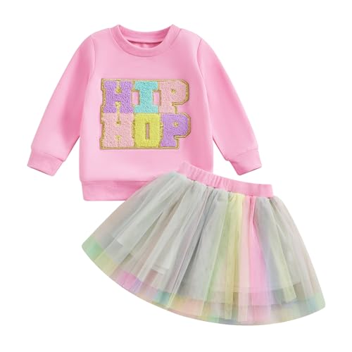 Himllauen Mädchen Zweiteiler Outfit Langarm Sweatshirt + Tüllrock Set Baby Girl Kleidung (Rosa, 3-4 Years) von Himllauen
