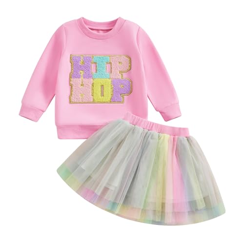 Himllauen Mädchen Zweiteiler Outfit Langarm Sweatshirt + Tüllrock Set Baby Girl Kleidung (Rosa, 5-6 Years) von Himllauen