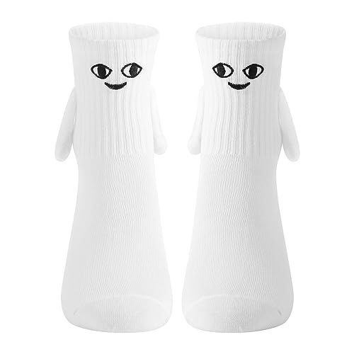 Himllauen Magnetische Socken mit Händen Socken mit Magnetarmen Lustig Magnet Socken Hand in Hand Socke Geschenk für Frau Mann Freundin Freunde Partner Kinder (Weiß Smiley Face, One Size) von Himllauen