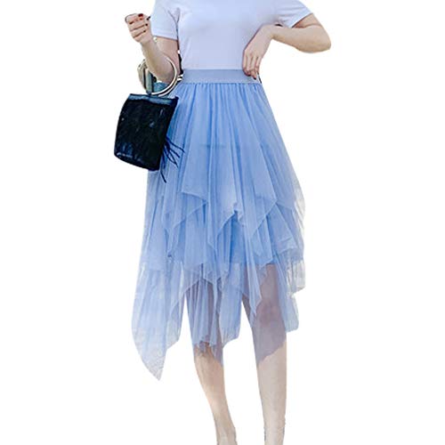 Himllauen Tüllrock Damen Mädchen Elegant Lang A-Linie Rock Tutu Rock für Karneval Fasching Fest Freizeit Tüllrock Unterrock Vintage Weich Rock (A Blau, Einheitsgröße) von Himllauen