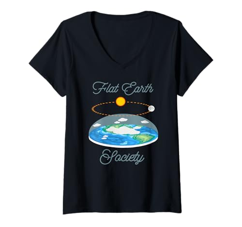 Damen Flache Erde Kuppelmodell Gesellschaft Sonne Mond T-Shirt mit V-Ausschnitt Damen Flache Erde Kuppelmodell Gesellschaft Sonne Mond T-Shirt mit V-Ausschnitt von Himmel Theorien Spaß Globuszweifler