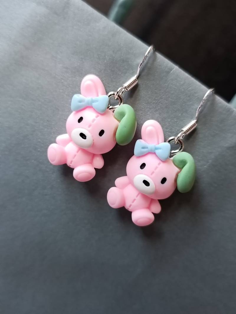 Ohrringe Aus Fimo in Hasen Design, 925 Sterling Silber von Himmelswandler