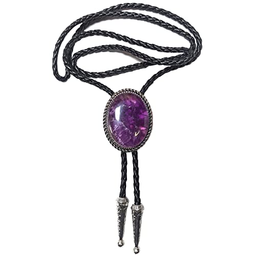 Himongoo Bola-Krawatte, goldweiße Jade, Bola-Krawatte, Hochzeits-Halskette für Männer und Frauen, Bräutigam, Western-Cowboy-Krawatte, Amethyst, groß, Large, Kunstleder Kunstleder Zirkonia, Amethyst, von Himongoo