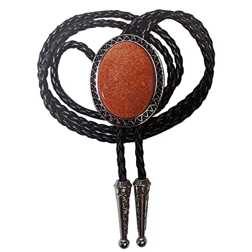 Himongoo Türkisfarbene Jade-Achat-Granit-Krawatte für Herren und Damen, Lederseil, Hochzeitskette, Western-Cowboy-Krawatte, Orangefarbener Korallenstein, L von Himongoo