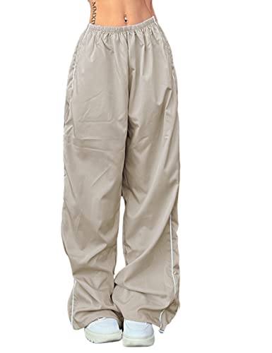 Himosyber Damen Fallschirmhose Baggy Elasitc Taille Relaxed Y2K Trainingshose, Khaki, X-Klein von Himosyber