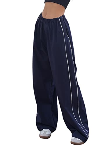 Himosyber Damen Fallschirm Hosen Baggy Elasitc Taille Relaxed Y2K Track Pant Hose, Marineblau, S von Himosyber