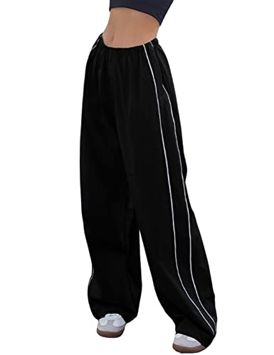 Himosyber Damen Fallschirm Hosen Baggy Elasitc Taille Relaxed Y2K Track Pant Hose, Schwarz, X-Klein von Himosyber