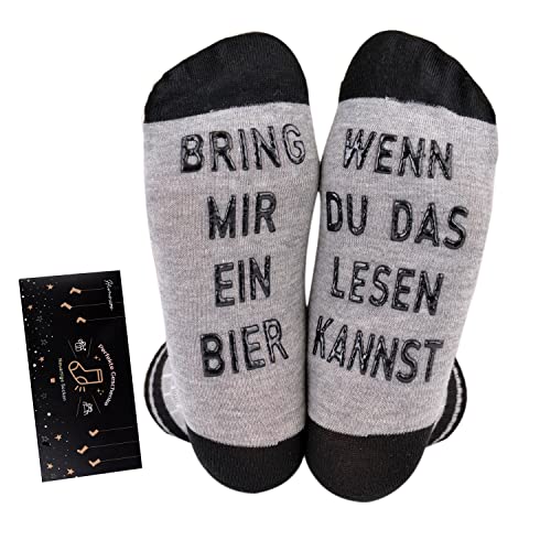 Himozoo ‘WENN DU DAS LESEN KANNST, BRING MIR EIN BIER-WHISKY’ Socken Herren 39-44, Luxuriöse Baumwollsocken – perfektes Gag-Geschenk oder lustige Geburtstagsgeschenkidee (Grau-bier) von Himozoo