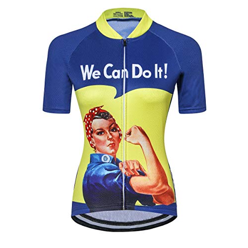 Damen Fahrradtrikot Fahrradbekleidung Shirt Tops Jacke Sommer, We Can Do It Gelb, X-Groß von HimyBB