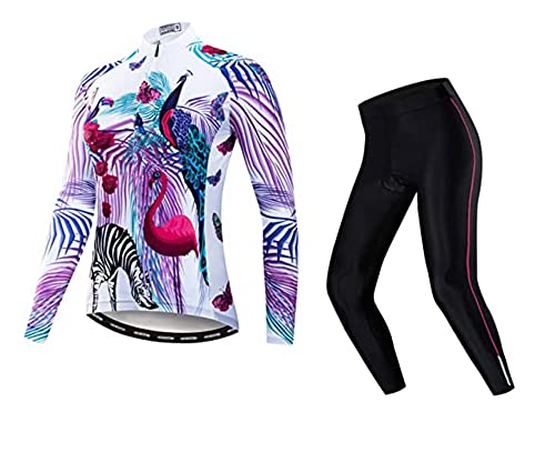 Damen-Fahrradtrikot-Set, langärmelig, reflektierend + 5D-gepolsterte lange Hose, Herbst und Winter, CF2023, XL von HimyBB