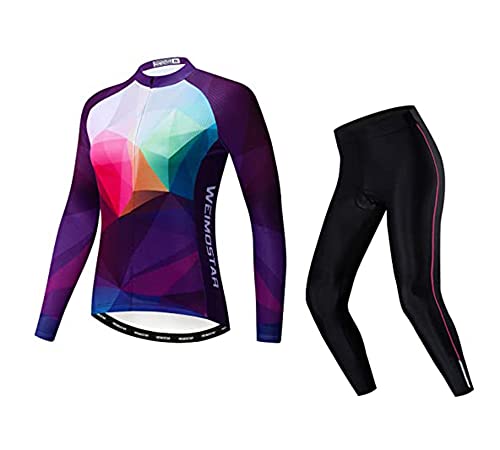 Damen-Fahrradtrikot-Set, langärmelig, reflektierend + 5D-gepolsterte lange Hose, Herbst und Winter, CF2206, L von HimyBB