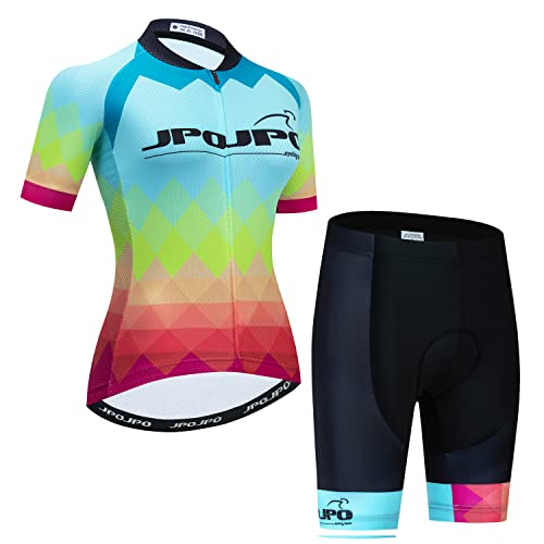 Damen Fahrradtrikot Set Bike T-Shirt Reflektierend + 5D gepolsterte Shorts S-3XL, 5, L von HimyBB