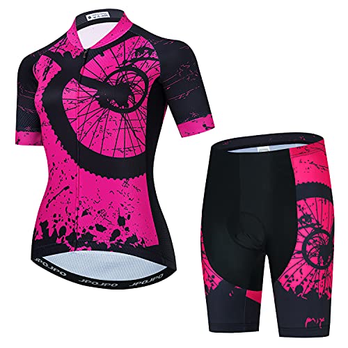 Damen Fahrradtrikot Set Bike T-Shirt Reflektierend + 5D gepolsterte Shorts S-3XL, 6, XXL von HimyBB