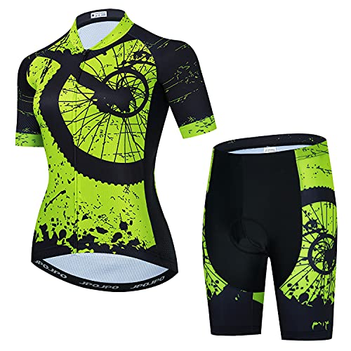 Damen Fahrradtrikot Set Bike T-Shirt Reflektierend + 5D gepolsterte Shorts S-3XL, 7, 3XL von HimyBB