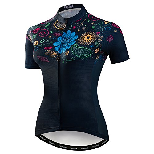 Damen Radtrikot Kurzarm Bike Shirt Top Lady Biking Bekleidung, Dunkelblau, Klein von HimyBB