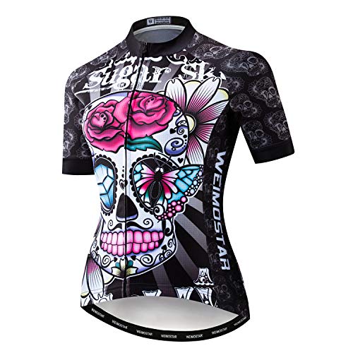 Damen Radtrikot Kurzarm Bike Shirt Top Lady Biking Bekleidung, totenkopf, Klein von HimyBB