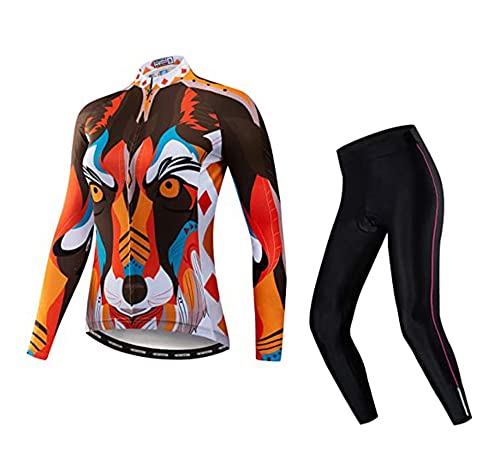 Damen Radtrikot Set Langarm Fahrradbekleidung Reflektierend + 5D gepolsterte lange Hose Herbst Winter, Cf2028, L von HimyBB
