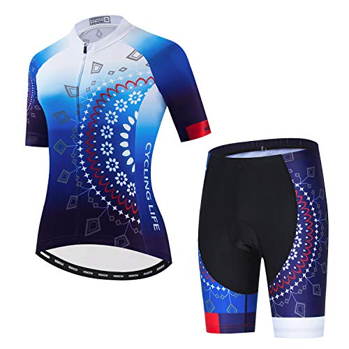 Damen Radtrikot Sets Rennrad Trikot Reitshirts Leicht, Shorts mit Taschen Gepolstert, Cf2301, XXL von HimyBB