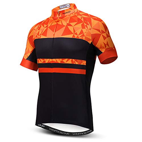 Herren Fahrradbekleidung Pro Team Kurzarm Radtrikot Sportbekleidung Classic, Orange, Klein von HimyBB