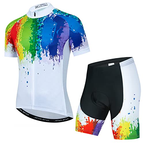 Herren Radtrikot + 5D Gepolsterte Shorts Anzug Bike Fahrradbekleidung Sport Set, bunt, X-Groß von HimyBB