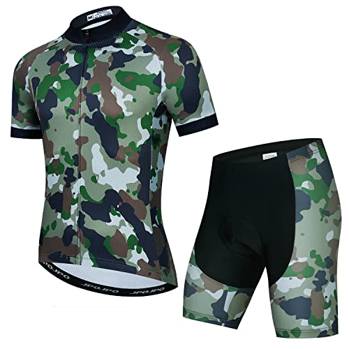 Herren Radtrikot + 5D Gepolsterte Shorts Anzug Bike Fahrradbekleidung Sport Set, camouflage, 3X-Groß von HimyBB