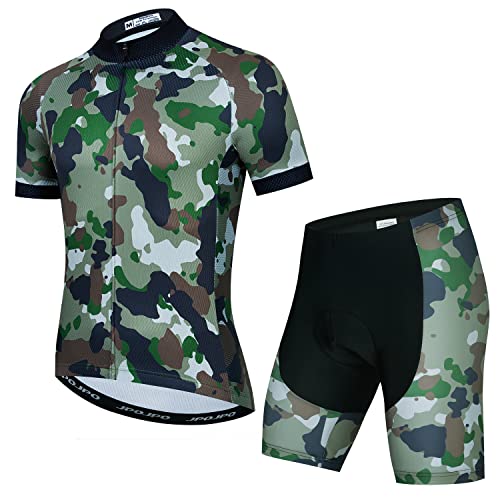 Herren Radtrikot + 5D Gepolsterte Shorts Anzug Bike Fahrradbekleidung Sport Set, camouflage, Groß von HimyBB