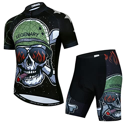 Herren Radtrikot + 5D gepolsterte Shorts Anzug Fahrrad Kleidung Sport Set, totenkopf, X-Large von HimyBB