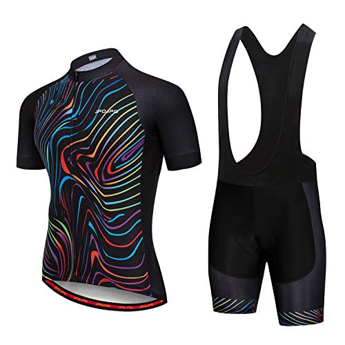 Herren Radtrikot Set Fahrrad Kurzarm Set Schnell Trocknend Atmungsaktiv Shirt mit 3D Kissen Shorts Gepolstert, Jp1001-2, XXL von HimyBB