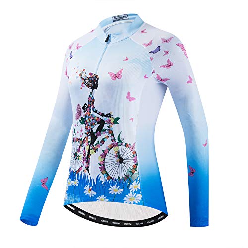 Women's Cycling Jersey Langarm Fahrrad Jacke Shirt Fahrrad Kleidung Reflektierende Tops von HimyBB
