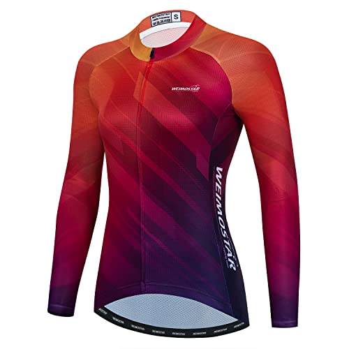 Women's Cycling Jersey Langarm Fahrrad Jacke Shirt Fahrrad Kleidung Reflektierende Tops von HimyBB