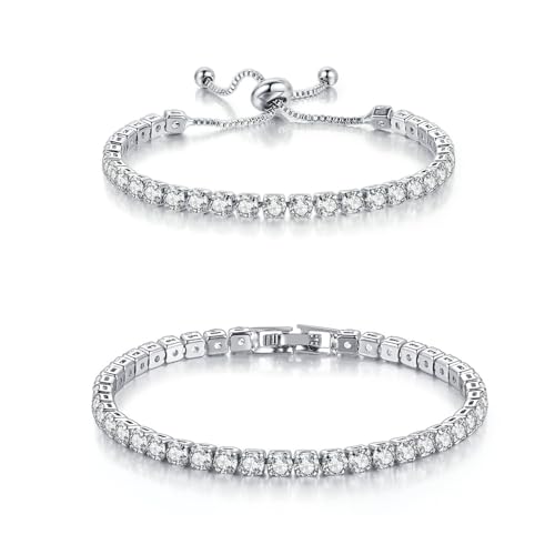 HinDaLi 2 Stück Tennis Armband Silber Diamant Armband Damen Armband Zirkonia Silber Glitzer Armband Silber Damen Tennis Armbänder für Damen Frauen Mädchen Kristall Armband Damen Silber Armbänder Set HinDaLi 2 Stück Tennis Armband Silber Diamant Armband Damen Armband Zirkonia Silber Glitzer Armband Silber Damen Tennis Armbänder für Damen Frauen Mädchen Kristall Armband Damen Silber Armbänder Set von HinDaLi