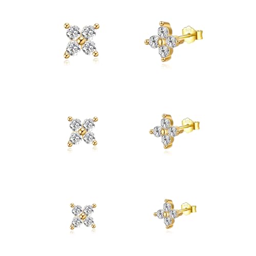 HinDaLi 3 Paar Blume Ohrringe Silber 925 für Damen Mädchen Mädchen Gold Ohrringe Blumen Ohrstecker Kleine Damen Ohrstecker Gold Mehrere Ohrlöcher Blumenohrringe Knorpel Schlafen Ohrschmuck Geschenke von HinDaLi