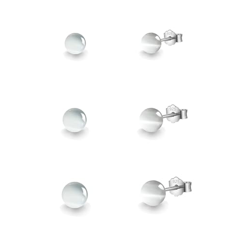 HinDaLi 3 Paar Kristall Ohrringe Sterling Silber 925 für Damen Mädchen Frauen Ohrring Kugel Ohrstecker Silber Damen Ohrringe Stecker Set Runde Ohrstecker Kristall Kugel Kleine Damenohrringe Knorpel von HinDaLi