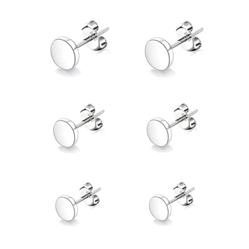 HinDaLi 3 Paar Runde Scheibe Ohrringe Sterling Silber 925 Stecker Flach Rund Ohrstecker Silber 925 Kleine Knorpel Damen Ohrstecker Silber Ohrringe für Damen Herren Mädchen Frauen von HinDaLi