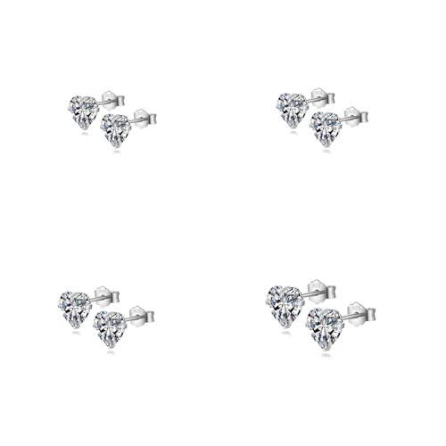 HinDaLi 4 Paar Herz Ohrringe Sterling Silber 925 für Damen Mädchen Silber Ohrstecker Damen Ohrringe Herz Silber Zirkonia Knorpel Hypoallergen von HinDaLi