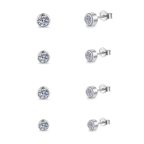 HinDaLi 4 Paar Runde Ohrringe Silber 925 für Damen Herren Mädchen Zirkonia Ohrringe Rund Ohrstecker Set Damen Ohrstecker Silber Glitzer mit Strass Kleine Ohrring Stecker Diamant Knorpel Tragus von HinDaLi