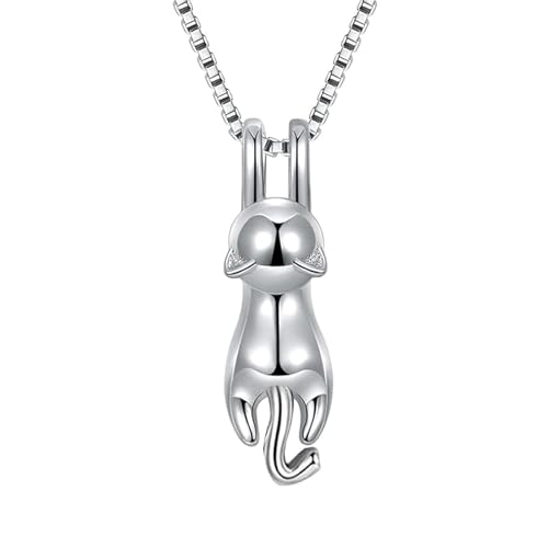 HinDaLi Kette Silber 925 für Damen Mädchen Frauen Halskette Katze Anhänger Halskette Damen Ketten Silber Kette Katze Anhänger Schmuck von HinDaLi