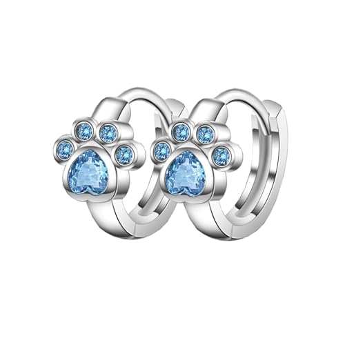 HinDaLi Ohrringe Silber 925 für Damen Mädchen Ohrringe Creolen Silber Ohrringe Herz Silber Damen Creolen Herz Klein Ohrringe Zirkonia Blau Silber Ohrringe Dame Creolen Katzenpfote Ohrringe Kreolen von HinDaLi