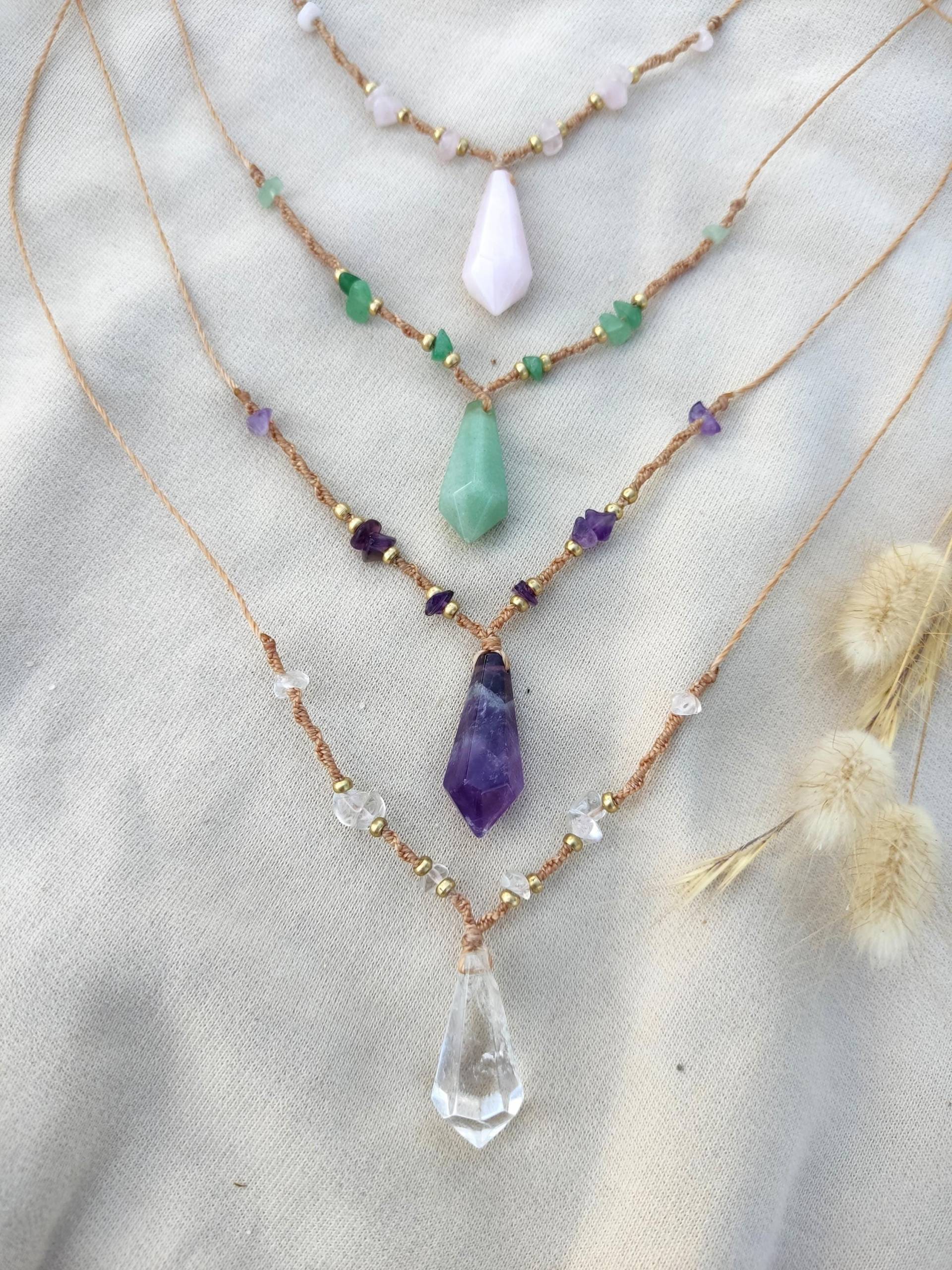 Edelstein Kette Anhänger Goldfilled Silber Bergkristall Rosenquarz Amethyst Aventurin Edelstein Kette Anhänger Goldfilled Silber Bergkristall Rosenquarz Amethyst Aventurin von HinaSun
