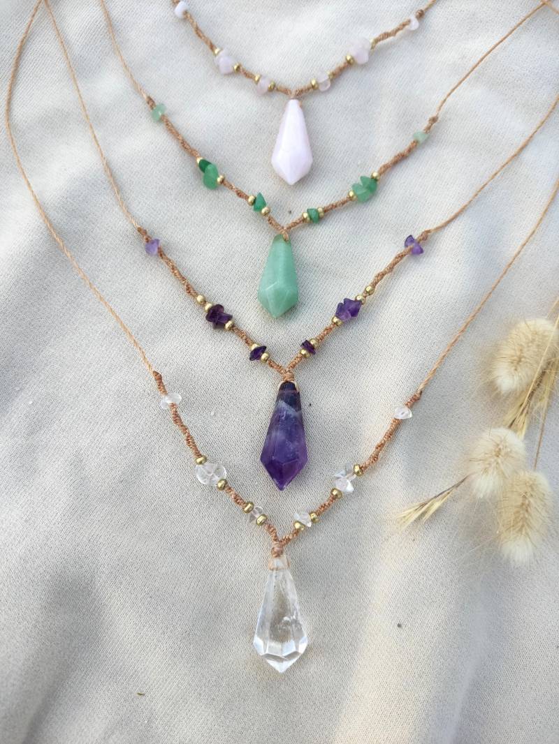 Edelstein Kette Anhänger Goldfilled Silber Bergkristall Rosenquarz Amethyst Aventurin Edelstein Kette Anhänger Goldfilled Silber Bergkristall Rosenquarz Amethyst Aventurin von HinaSun