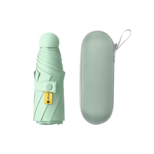 Hinapan 1 Stück Mini-Reise-Regenschirm, Kleiner Regenschirm mit Kapseletui, Taschen, Leichter Tragbarer Sonnenschirm, UV-Schutz, für Damen, Herren, Kinder (Grün) von Hinapan