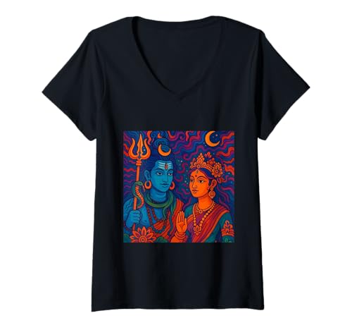 Damen Lord Shiva Durga Hindu-Gott Mahadeva Göttin Parvati T-Shirt mit V-Ausschnitt Damen Lord Shiva Durga Hindu-Gott Mahadeva Göttin Parvati T-Shirt mit V-Ausschnitt von Hindu Gods & Deities Hinduism Apparel Co.