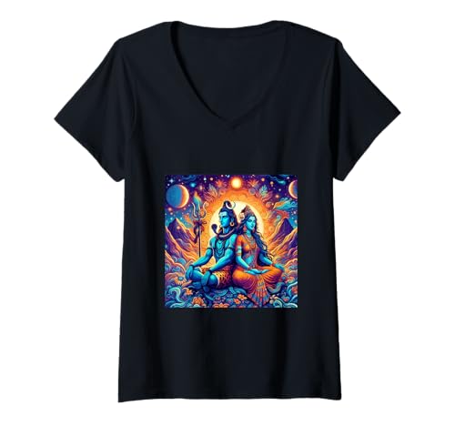 Damen Lord Shiva Durga Hindu-Gott Mahadeva Göttin Parvati T-Shirt mit V-Ausschnitt Damen Lord Shiva Durga Hindu-Gott Mahadeva Göttin Parvati T-Shirt mit V-Ausschnitt von Hindu Gods & Deities Hinduism Apparel Co.