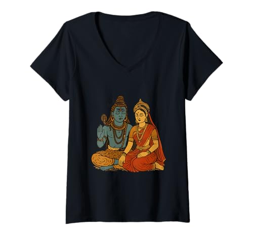 Damen Lord Shiva Durga Hindu-Gott Mahadeva Göttin Parvati T-Shirt mit V-Ausschnitt Damen Lord Shiva Durga Hindu-Gott Mahadeva Göttin Parvati T-Shirt mit V-Ausschnitt von Hindu Gods & Deities Hinduism Apparel Co.