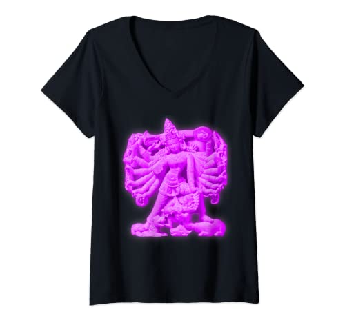 Damen Hindu-Krieger Göttin Durga Arms Shakti Devi Pink Art T-Shirt mit V-Ausschnitt Damen Hindu-Krieger Göttin Durga Arms Shakti Devi Pink Art T-Shirt mit V-Ausschnitt von Hindu Gods & Goddesses Gear