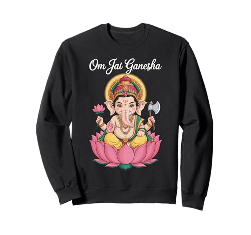 Spirituelle Ganesha Lotus Illustration Om Jai Spruch Frauen Männer Sweatshirt Spirituelle Ganesha Lotus Illustration Om Jai Spruch Frauen Männer Sweatshirt von Hindu Yoga Meditation Deity Indian God Graphic Gag