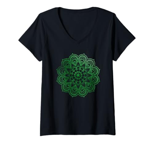 Damen Mandala Heilige Geometrie Boho Meditation Spiritueller Buddhismus T-Shirt mit V-Ausschnitt Damen Mandala Heilige Geometrie Boho Meditation Spiritueller Buddhismus T-Shirt mit V-Ausschnitt von Hinduism Vintage Ritual Symbol Yoga Men Women