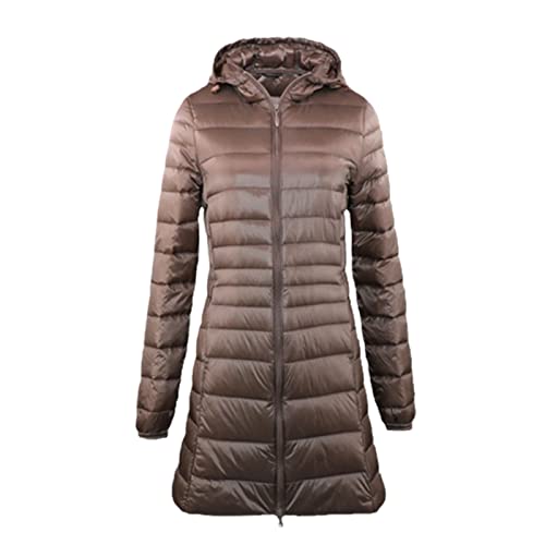Damen Lang Warm Daunenmantel Frauen Ultraleicht Daunenjacke Mit Tasche Damen Overcoats Hüftlänge, khaki, 50 von Hinewsa