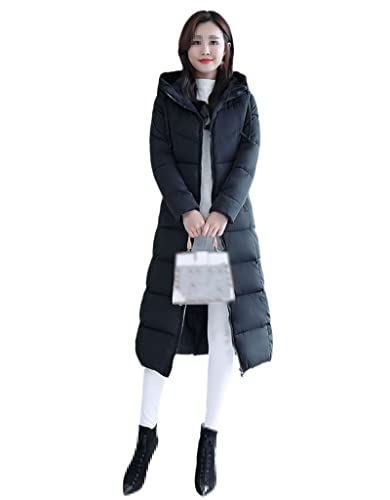 Große Damenjacke, Winter-Daunen-Parkas, Mäntel, lang, warm, gesteppt, Baumwolljacke für Damen, mit Kapuze, Schwarz , 50 von Hinewsa