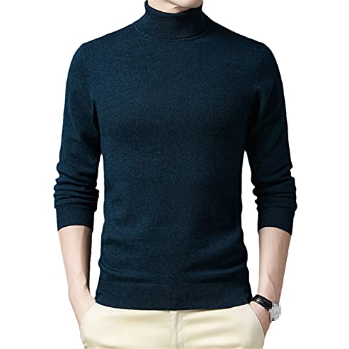 Herren Wollpullover Winter Rollkragenpullover Kaschmir Sweater Slim Fit Männlicher Pullover Hoher Kragen Warmer Pullover Pullover, Grün-blau, Medium von Hinewsa